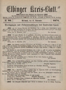 Kreis-Blatt des Königlich Preußischen Landraths-Amtes zu Elbing, Nr. 92 Mittwoch 17 November 1875