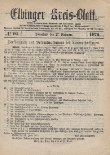 Kreis-Blatt des Königlich Preußischen Landraths-Amtes zu Elbing, Nr. 95 Sonnabend 27 November 1875
