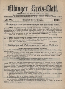 Kreis-Blatt des Königlich Preußischen Landraths-Amtes zu Elbing, Nr. 97 Sonnabend 4 Dezember 1875