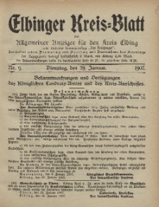 Kreis-Blatt des Königlich Preußischen Landraths-Amtes zu Elbing, Nr. 9 Dienstag 29 Januar 1907