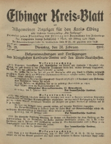 Kreis-Blatt des Königlich Preußischen Landraths-Amtes zu Elbing, Nr. 18 Dienstag 26 Februar 1907