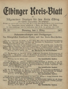 Kreis-Blatt des Königlich Preußischen Landraths-Amtes zu Elbing, Nr. 20 Dienstag 5 März 1907