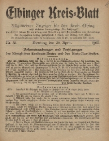 Kreis-Blatt des Königlich Preußischen Landraths-Amtes zu Elbing, Nr. 36 Dienstag 30 April 1907