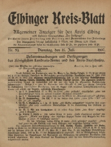 Kreis-Blatt des Königlich Preußischen Landraths-Amtes zu Elbing, Nr. 59 Dienstag 16 Juli 1907