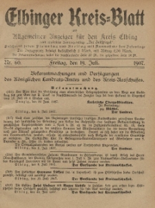 Kreis-Blatt des Königlich Preußischen Landraths-Amtes zu Elbing, Nr. 60 Freitag 19 Juli 1907