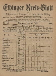 Kreis-Blatt des Königlich Preußischen Landraths-Amtes zu Elbing, Nr. 63 Dienstag 30 Juli 1907