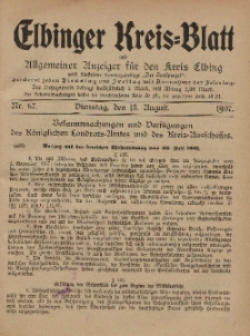 Kreis-Blatt des Königlich Preußischen Landraths-Amtes zu Elbing, Nr. 67 Dienstag 13 August 1907