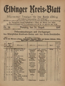 Kreis-Blatt des Königlich Preußischen Landraths-Amtes zu Elbing, Nr. 69 Dienstag 20 August 1907