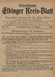 Kreis-Blatt des Königlich Preußischen Landraths-Amtes zu Elbing, Nr. 73 Sonnabend 31 August 1907