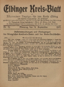 Kreis-Blatt des Königlich Preußischen Landraths-Amtes zu Elbing, Nr. 79 Dienstag 24 September 1907