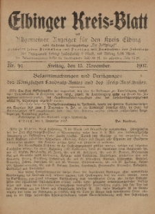 Kreis-Blatt des Königlich Preußischen Landraths-Amtes zu Elbing, Nr. 94 Freitag 15 November 1907