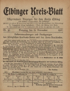 Kreis-Blatt des Königlich Preußischen Landraths-Amtes zu Elbing, Nr. 95 Dienstag 19 November 1907