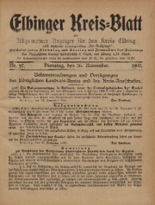 Kreis-Blatt des Königlich Preußischen Landraths-Amtes zu Elbing, Nr. 97 Dienstag 26 November 1907