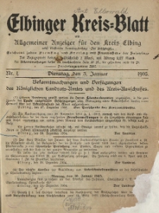 Kreis-Blatt des Königlich Preußischen Landraths-Amtes zu Elbing, Nr. 1 Dienstag 3 Januar 1905