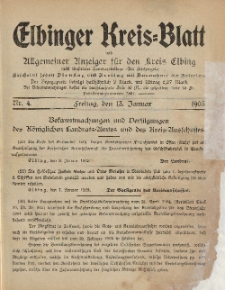 Kreis-Blatt des Königlich Preußischen Landraths-Amtes zu Elbing, Nr. 4 Freitag 13 Januar 1905