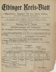 Kreis-Blatt des Königlich Preußischen Landraths-Amtes zu Elbing, Nr. 5 Dienstag 17 Januar 1905
