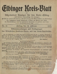 Kreis-Blatt des Königlich Preußischen Landraths-Amtes zu Elbing, Nr. 12 Freitag 10 Februar 1905