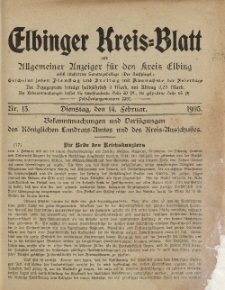 Kreis-Blatt des Königlich Preußischen Landraths-Amtes zu Elbing, Nr. 13 Dienstag 13 Februar 1905