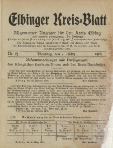 Kreis-Blatt des Königlich Preußischen Landraths-Amtes zu Elbing, Nr. 19 Dienstag 7 März 1905