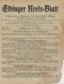Kreis-Blatt des Königlich Preußischen Landraths-Amtes zu Elbing, Nr. 20 Freitag 10 März 1905