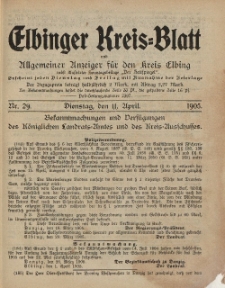 Kreis-Blatt des Königlich Preußischen Landraths-Amtes zu Elbing, Nr. 29 Dienstag 11 April 1905