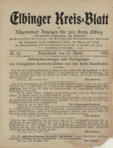 Kreis-Blatt des Königlich Preußischen Landraths-Amtes zu Elbing, Nr. 32 Sonnabend 22 April 1905