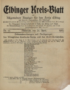 Kreis-Blatt des Königlich Preußischen Landraths-Amtes zu Elbing, Nr. 33 Mittwoch 26 April 1905