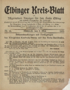 Kreis-Blatt des Königlich Preußischen Landraths-Amtes zu Elbing, Nr. 35 Mittwoch 3 Mai 1905