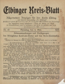 Kreis-Blatt des Königlich Preußischen Landraths-Amtes zu Elbing, Nr. 37 Dienstag 9 Mai 1905