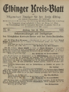 Kreis-Blatt des Königlich Preußischen Landraths-Amtes zu Elbing, Nr. 40 Freitag 19 Mai 1905