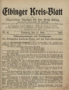 Kreis-Blatt des Königlich Preußischen Landraths-Amtes zu Elbing, Nr. 41 Dienstag 23 Mai 1905