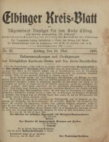 Kreis-Blatt des Königlich Preußischen Landraths-Amtes zu Elbing, Nr. 42 Freitag 26 Mai 1905