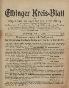 Kreis-Blatt des Königlich Preußischen Landraths-Amtes zu Elbing, Nr. 45 Dienstag 6 Juni 1905