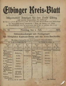 Kreis-Blatt des Königlich Preußischen Landraths-Amtes zu Elbing, Nr. 53 Dienstag 4 Juli 1905