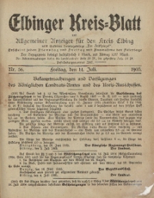 Kreis-Blatt des Königlich Preußischen Landraths-Amtes zu Elbing, Nr. 56 Freitag 14 Juli 1905