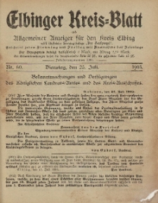 Kreis-Blatt des Königlich Preußischen Landraths-Amtes zu Elbing, Nr. 60 Dienstag 25 Juli 1905