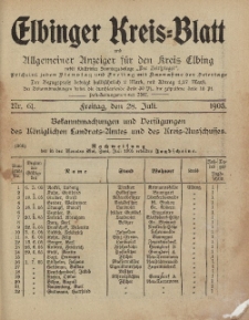 Kreis-Blatt des Königlich Preußischen Landraths-Amtes zu Elbing, Nr. 61 Freitag 28 Juli 1905