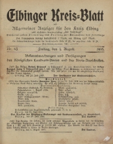 Kreis-Blatt des Königlich Preußischen Landraths-Amtes zu Elbing, Nr. 63 Freitag 4 August 1905