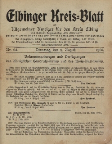 Kreis-Blatt des Königlich Preußischen Landraths-Amtes zu Elbing, Nr. 64 Dienstag 8 August 1905