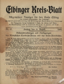 Kreis-Blatt des Königlich Preußischen Landraths-Amtes zu Elbing, Nr. 67 Freitag 18 August 1905