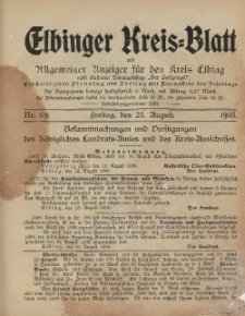 Kreis-Blatt des Königlich Preußischen Landraths-Amtes zu Elbing, Nr. 69 Freitag 25 August 1905
