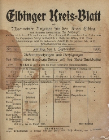 Kreis-Blatt des Königlich Preußischen Landraths-Amtes zu Elbing, Nr. 72 Freitag 1 September 1905