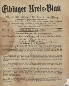 Kreis-Blatt des Königlich Preußischen Landraths-Amtes zu Elbing, Nr. 74 Freitag 8 September 1905