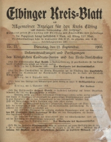 Kreis-Blatt des Königlich Preußischen Landraths-Amtes zu Elbing, Nr. 75 Dienstag 12 September 1905