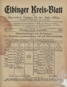 Kreis-Blatt des Königlich Preußischen Landraths-Amtes zu Elbing, Nr. 77 Dienstag 19 September 1905