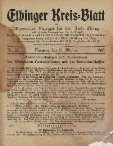 Kreis-Blatt des Königlich Preußischen Landraths-Amtes zu Elbing, Nr. 85 Dienstag 17 Oktober 1905