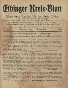 Kreis-Blatt des Königlich Preußischen Landraths-Amtes zu Elbing, Nr. 91 Dienstag 7 November 1905