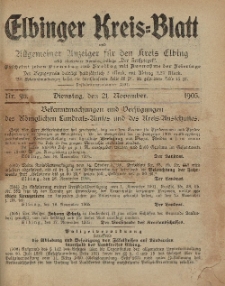 Kreis-Blatt des Königlich Preußischen Landraths-Amtes zu Elbing, Nr. 95 Dienstag 21 November 1905