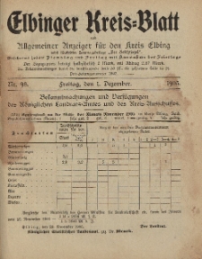 Kreis-Blatt des Königlich Preußischen Landraths-Amtes zu Elbing, Nr. 98 Freitag 1 Dezember 1905