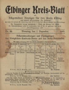 Kreis-Blatt des Königlich Preußischen Landraths-Amtes zu Elbing, Nr. 99 Dienstag 5 Dezember 1905